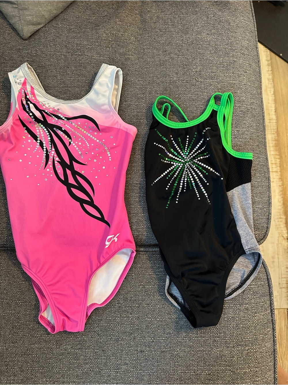 Pink & Black Rhinestone Gymnastics Leotards